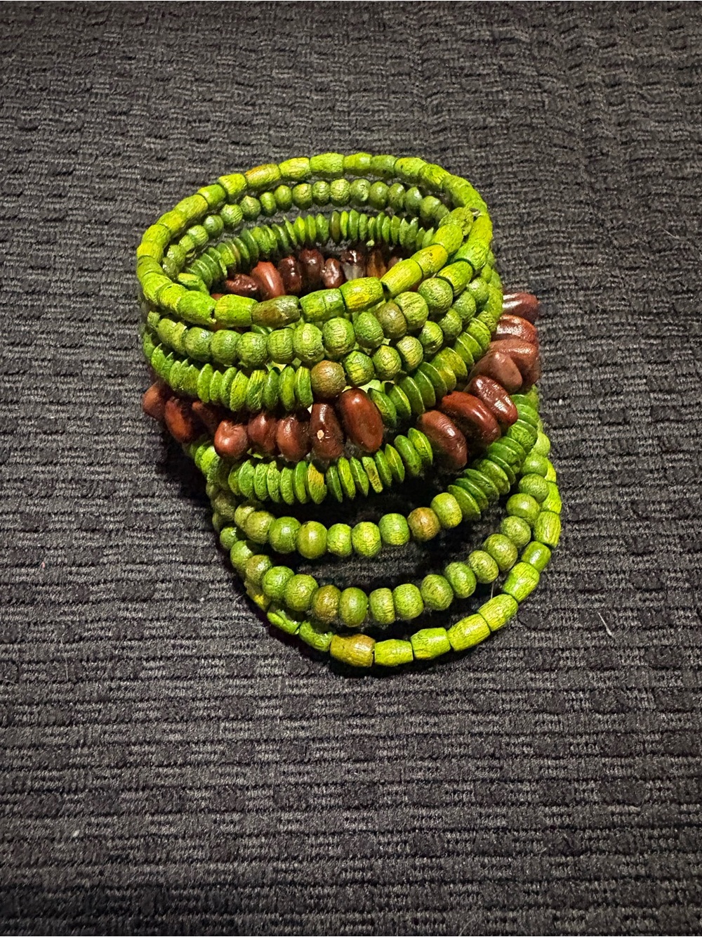 Spiral Stacked Green and Brown Beaded Stretch Bracelet Set